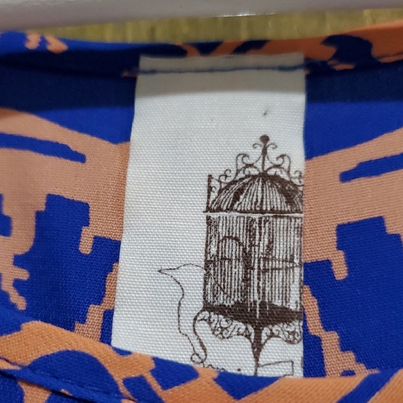 Anthropologie Blue and Orange Birdcage Long Sleeve Dress Career Wedding Guest - Picture 2 of 9